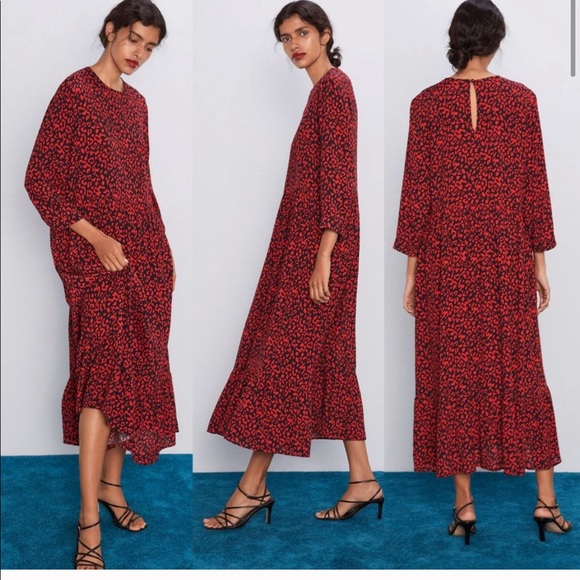 Zara Dresses & Skirts - Zara Red Leopard Maxi Dress